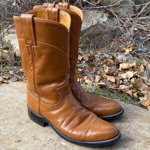 Justin western roper boots size 7 caramel brown rubber soles cowgirl rodeo #3884